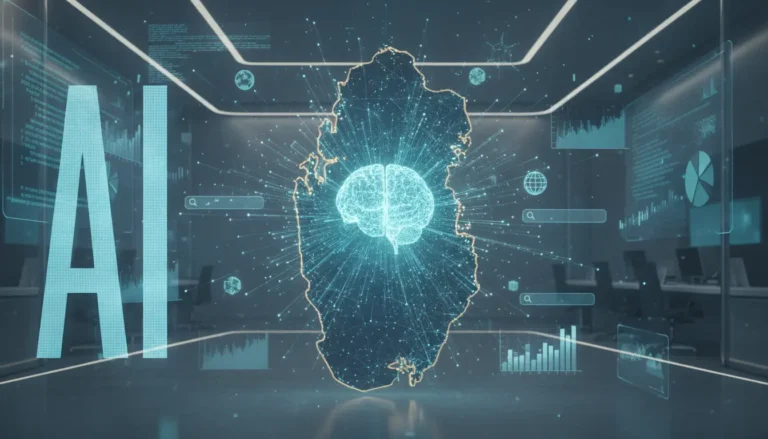 Business owner using AI search optimization strategies to improve SEO rankings in Qatar.